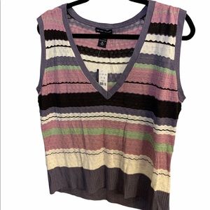 NWT New York & Co. Purple, Lavender, Pink, Green, & Off-White Striped Vest Sz XL